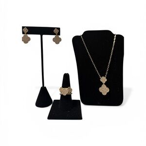 Clover Luxe Jewelry Set | Gold Pavé Necklace, Earrings & Ring